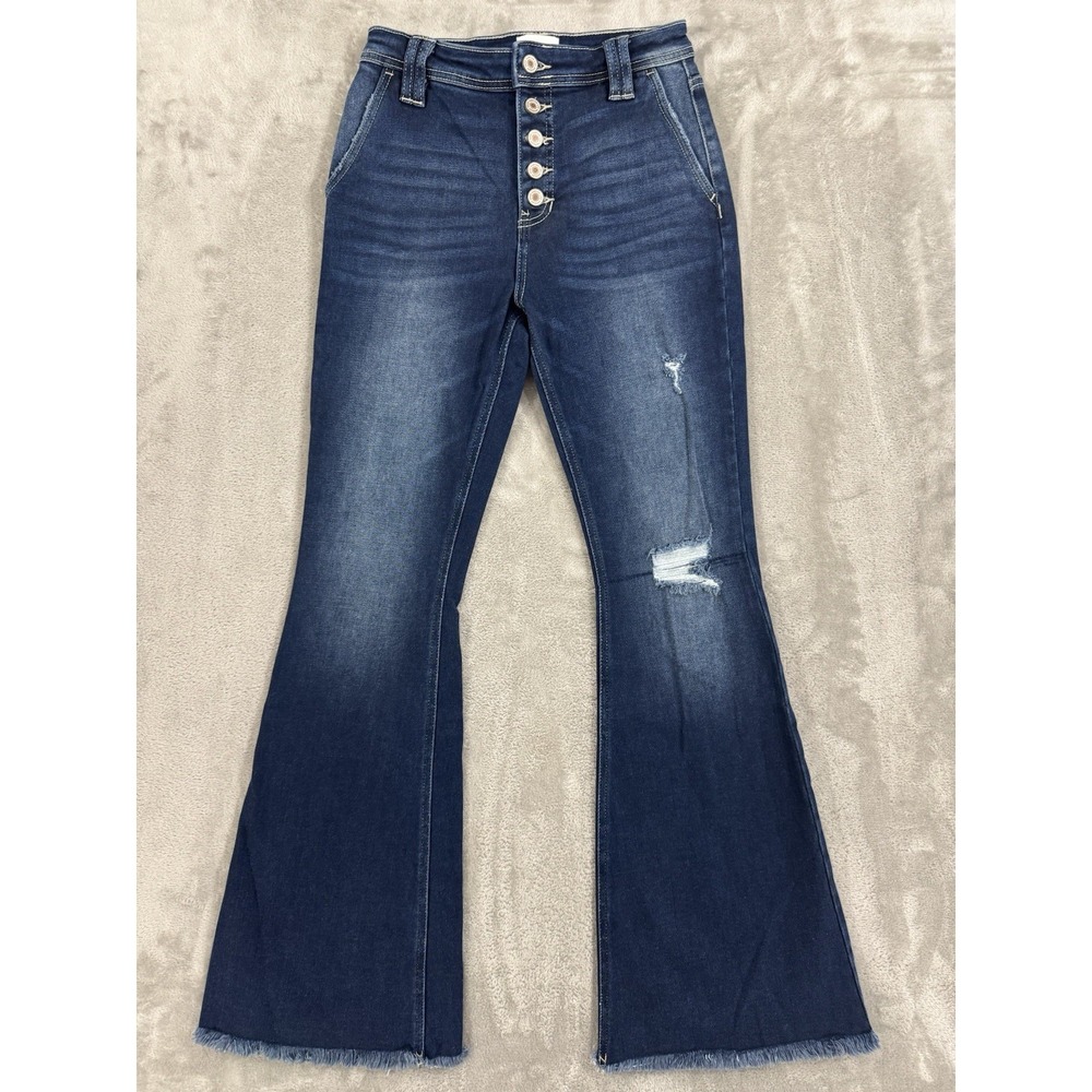 KanCan Dark Blue High-Rise Button-Fly Bootcut Jeans
